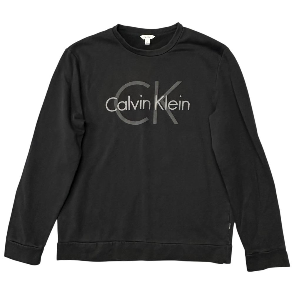 Calvin Klein Sweatshirt Mens Large Black CK Logo Crewneck Fleece Pullover